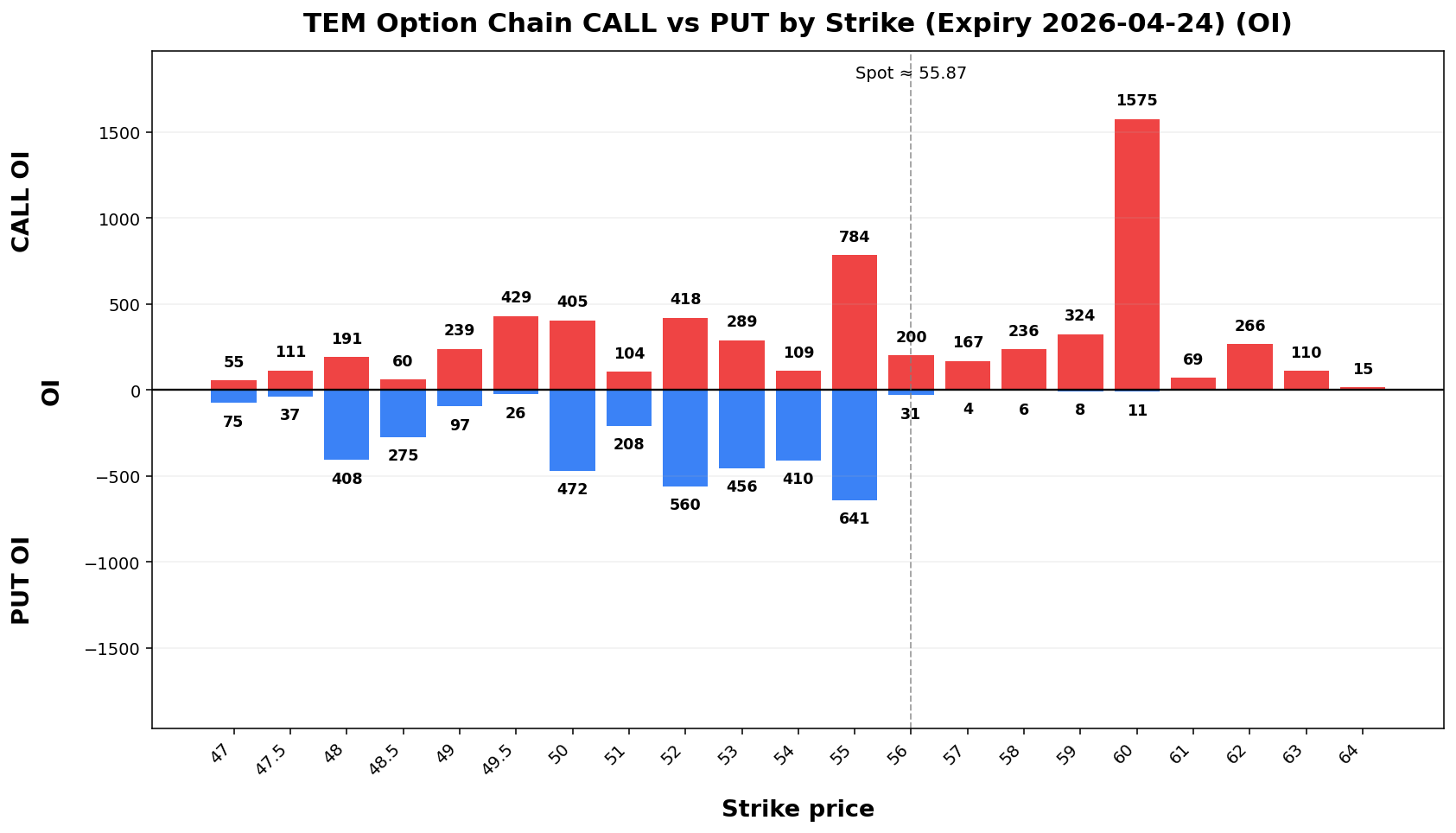 TEM Option Chain CALL vs PUT