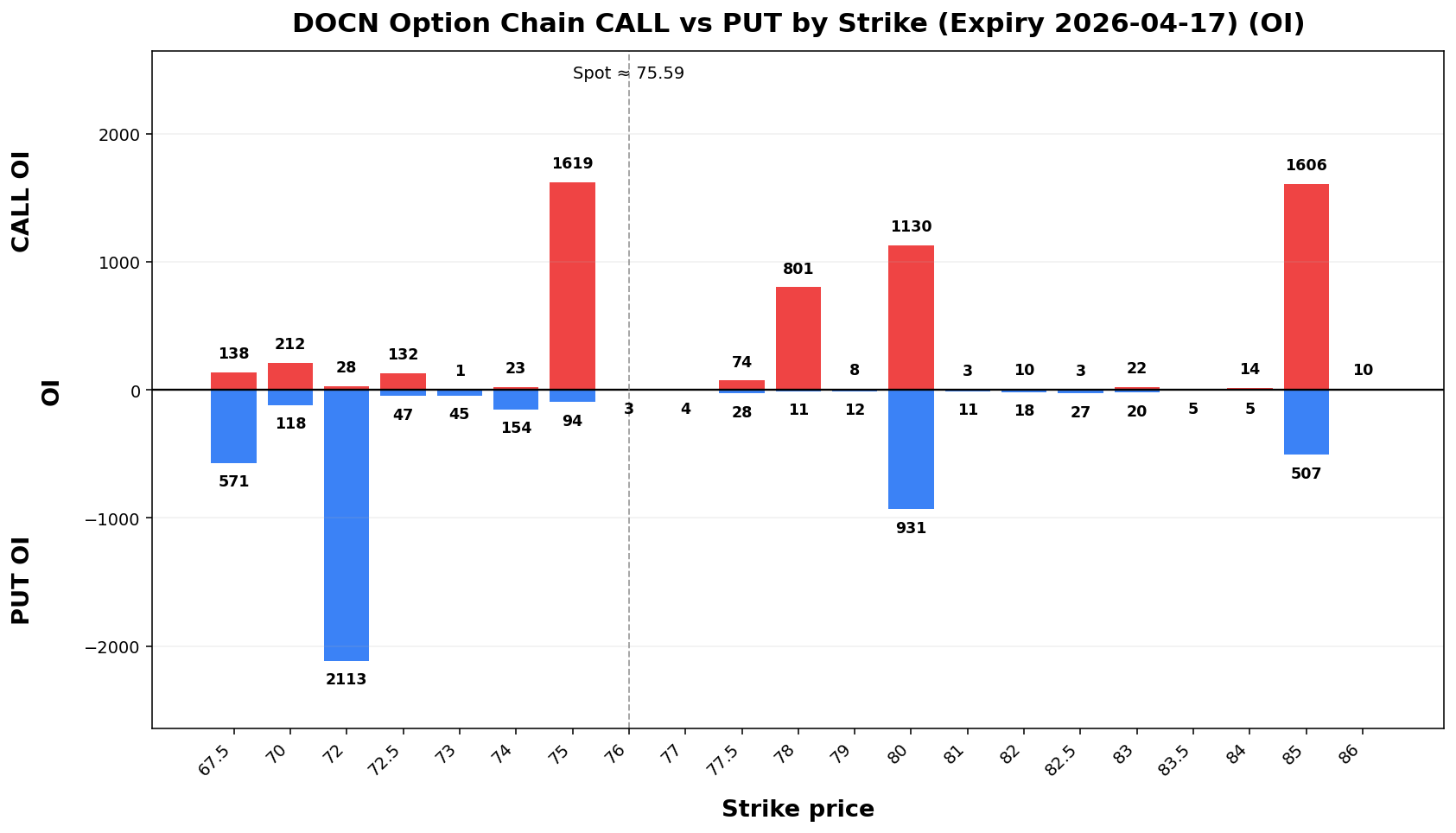 DOCN Option Chain CALL vs PUT